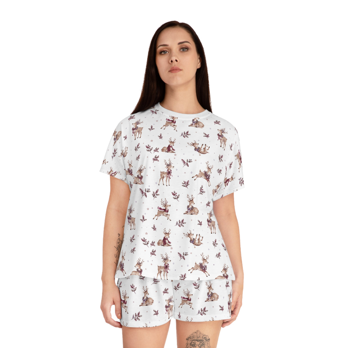 Women’s Reindeer Print Short Pajama Set — Cozy Holiday Sleepwear