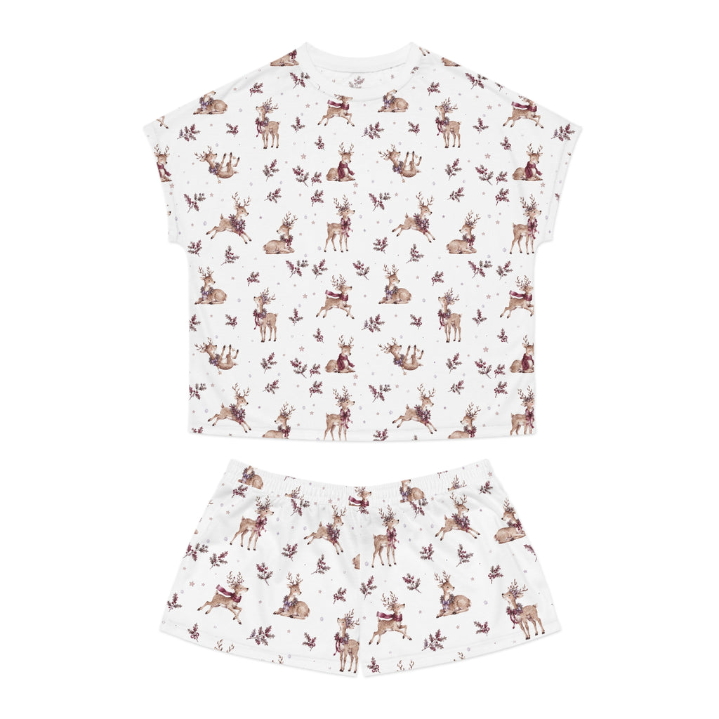 Women’s Reindeer Print Short Pajama Set — Cozy Holiday Sleepwear