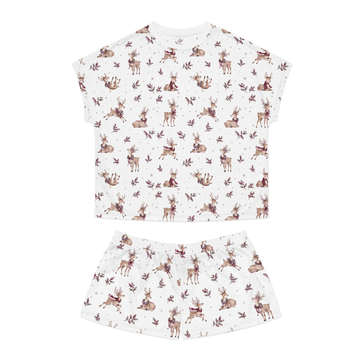 Women’s Reindeer Print Short Pajama Set — Cozy Holiday Sleepwear