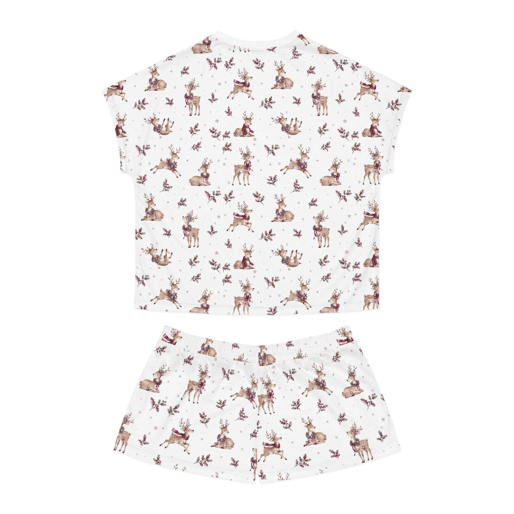 Women’s Reindeer Print Short Pajama Set — Cozy Holiday Sleepwear