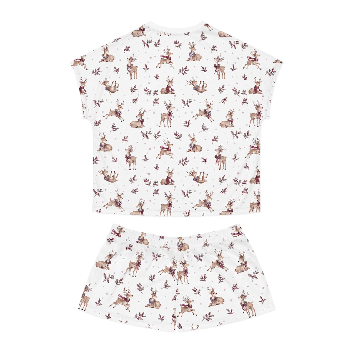 Women’s Reindeer Print Short Pajama Set — Cozy Holiday Sleepwear