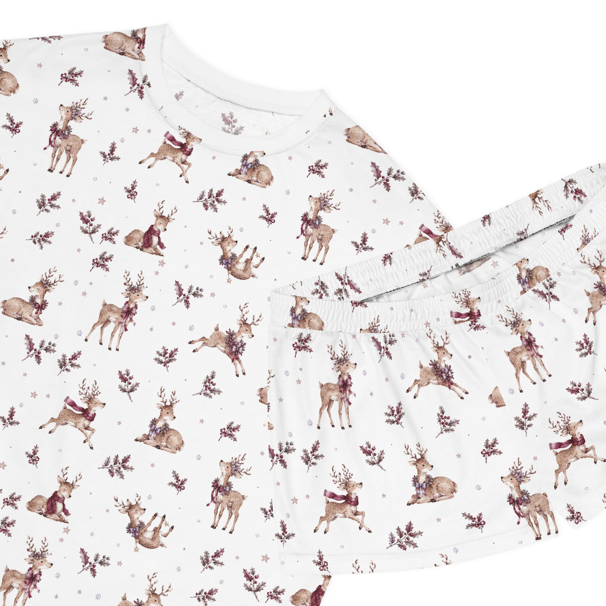 Women’s Reindeer Print Short Pajama Set — Cozy Holiday Sleepwear