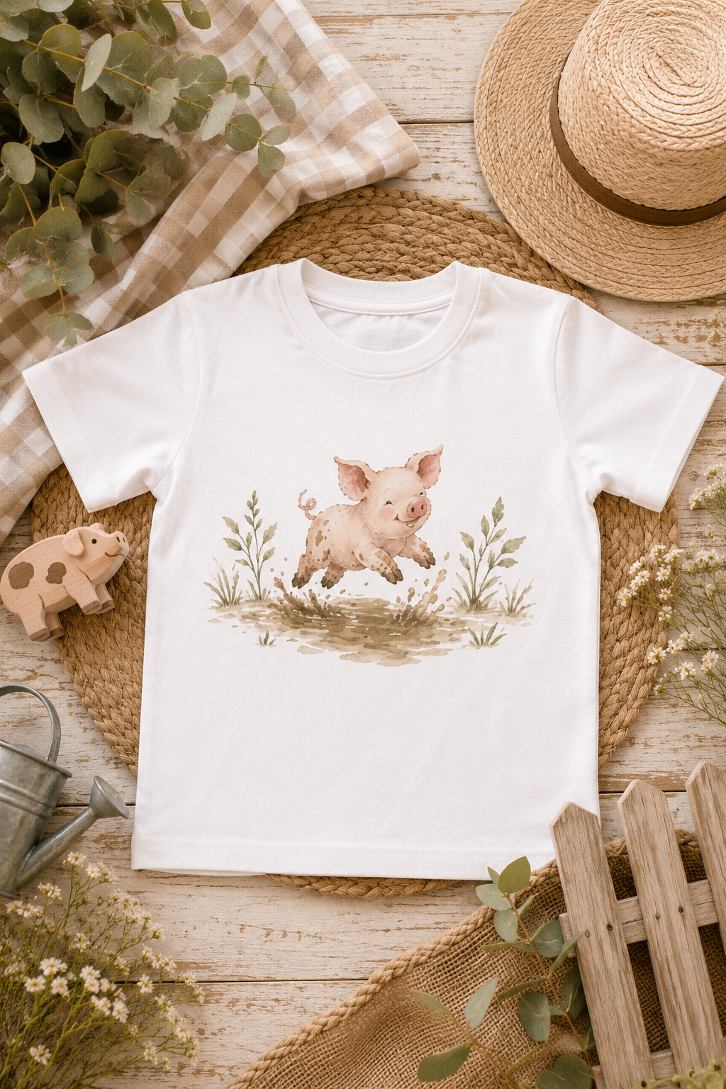 Toddler Tee — Cute Jumping Piglet Watercolor Kids Shirt